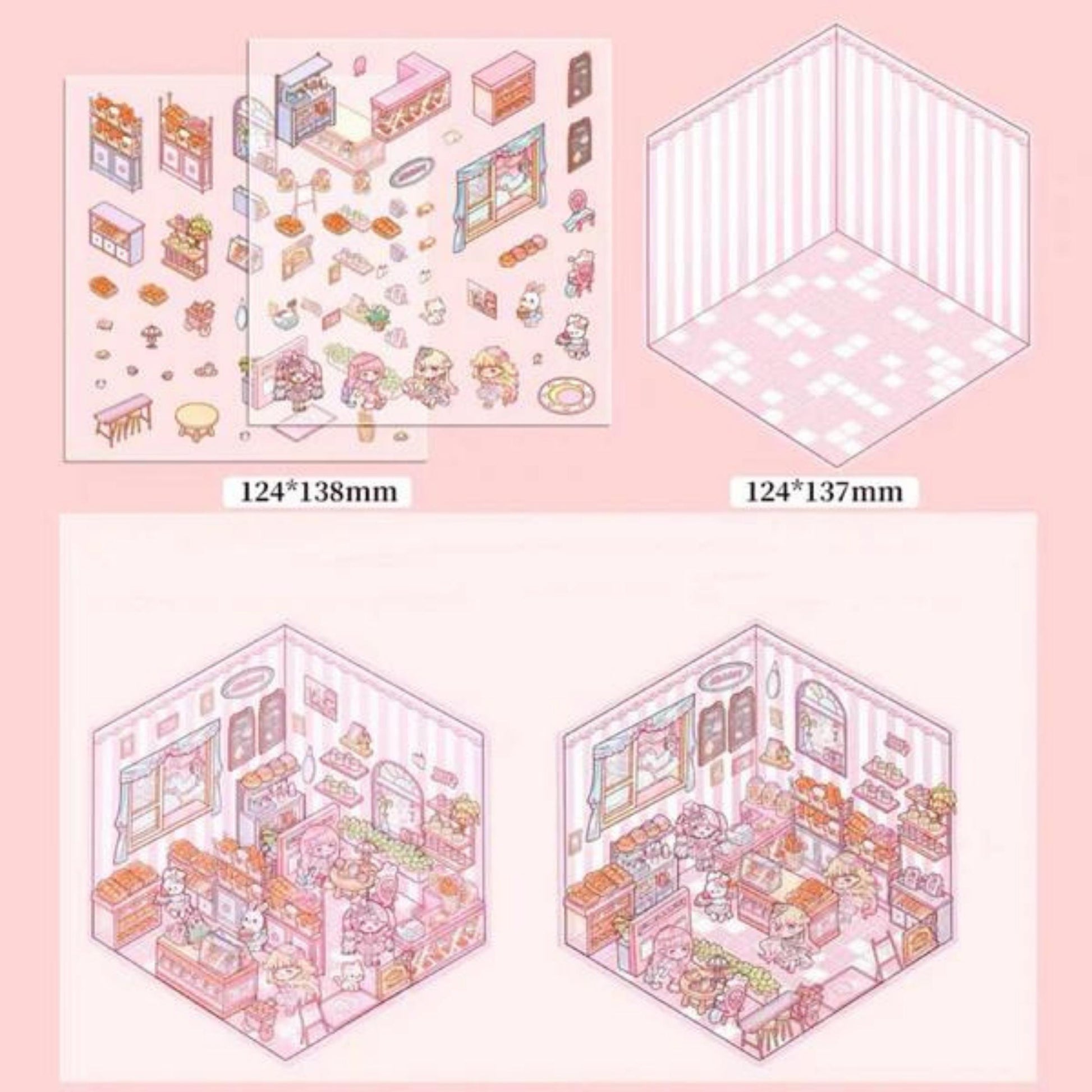 Stickers, Deco Stickers, sticker sheet, cute stationery, sticker pack, isometric stickers, sticker set, isometric room, kawaii aesthetic, relaxing, character, sticker scene, busy book