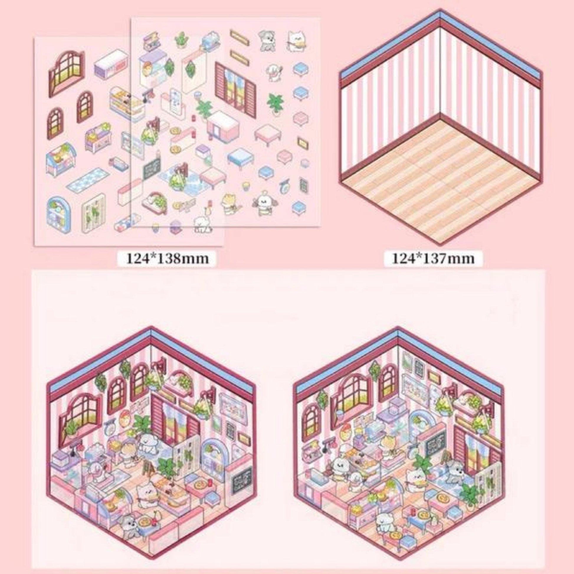 Stickers, Deco Stickers, sticker sheet, cute stationery, sticker pack, isometric stickers, sticker set, isometric room, kawaii aesthetic, relaxing, character, sticker scene, busy book