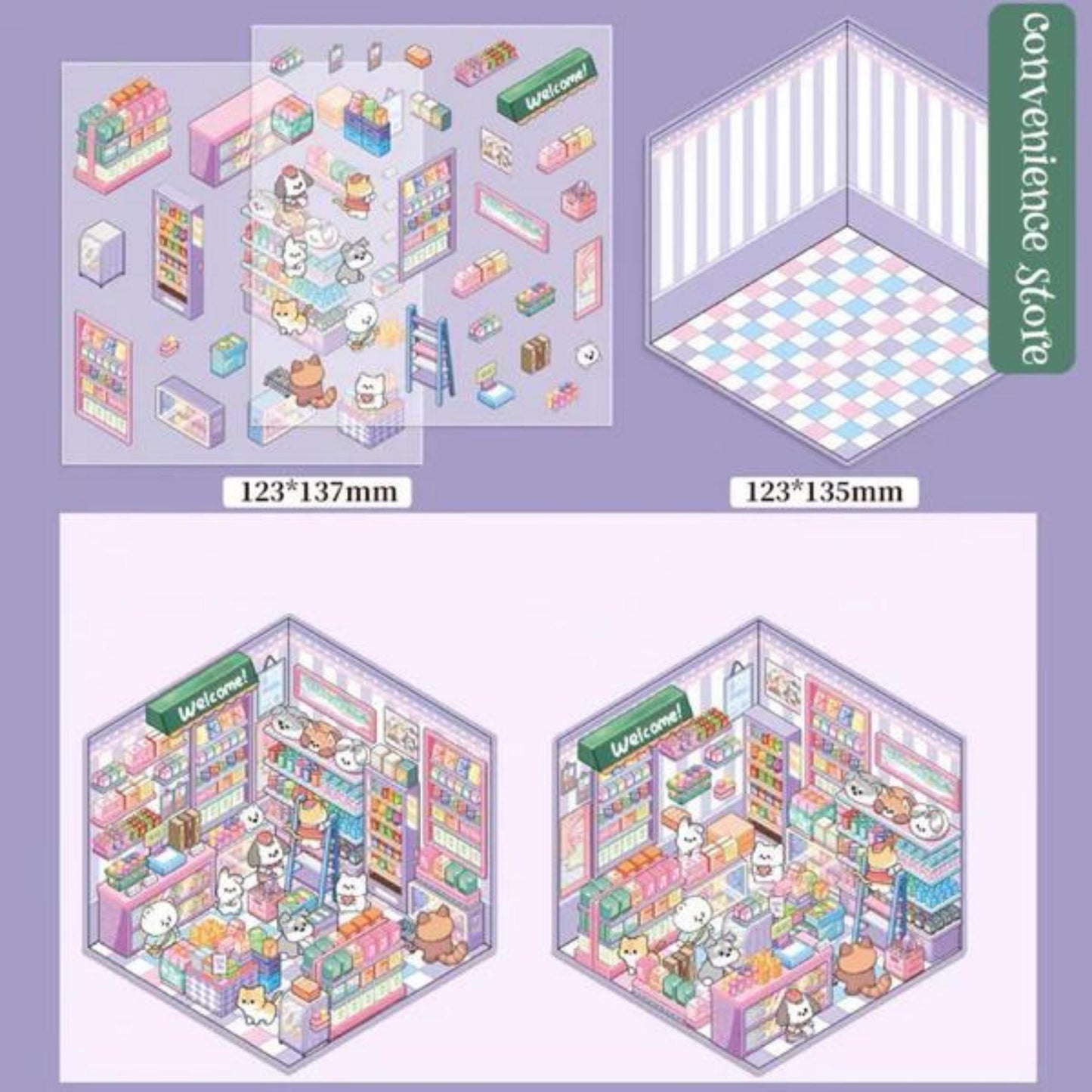 Stickers, Deco Stickers, sticker sheet, cute stationery, sticker pack, isometric stickers, sticker set, isometric room, kawaii aesthetic, relaxing, character, sticker scene, busy book