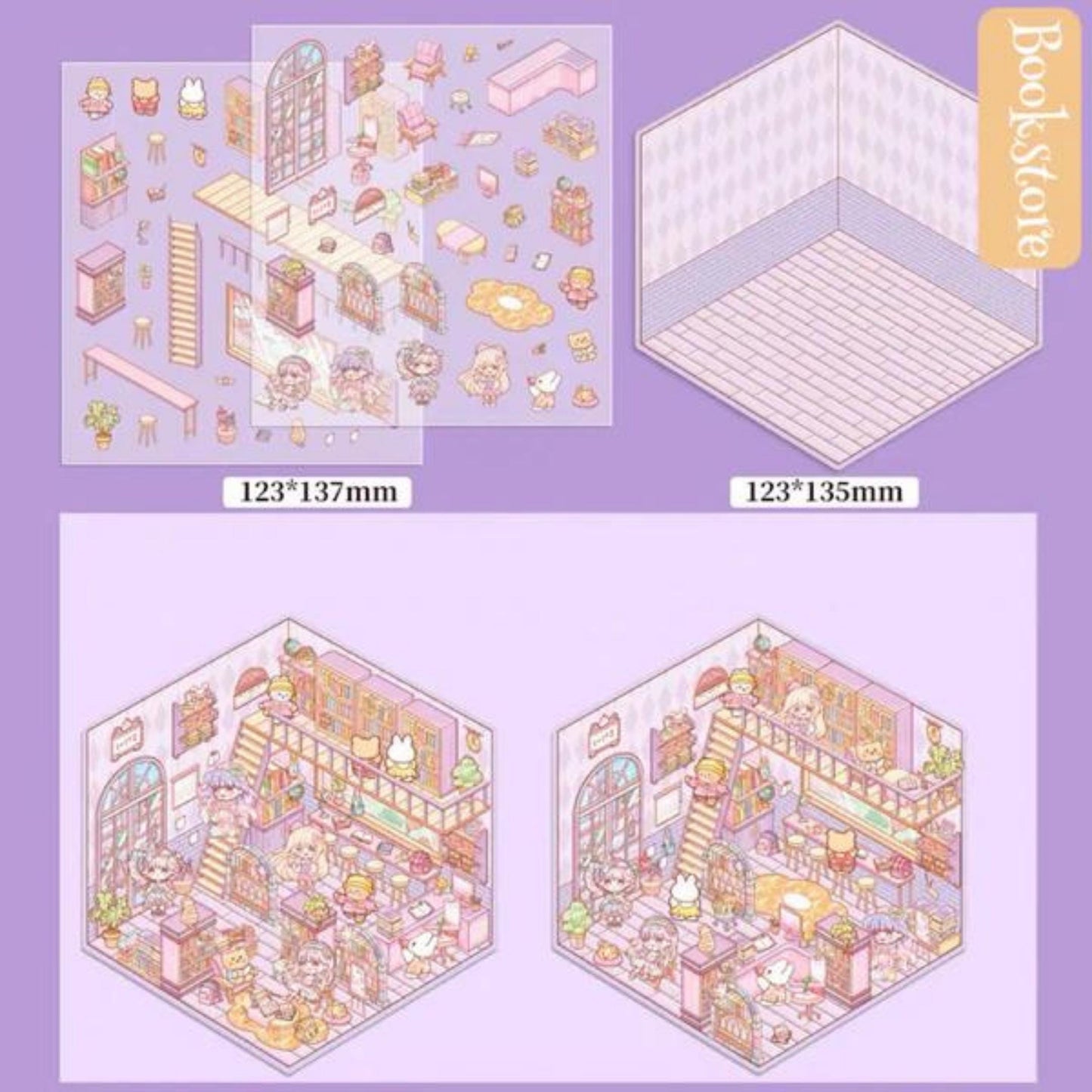 Stickers, Deco Stickers, sticker sheet, cute stationery, sticker pack, isometric stickers, sticker set, isometric room, kawaii aesthetic, relaxing, character, sticker scene, busy book